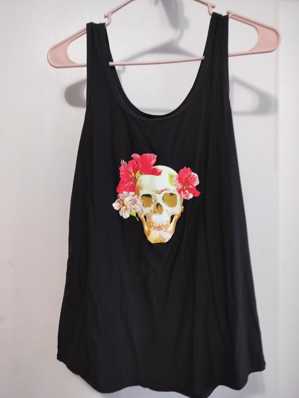 No Boundaries Black Tank with Floral Skull Graphic